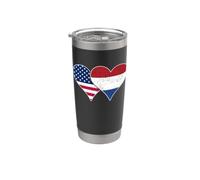 Drapeaux des États-Unis et des Pays-Bas - Cœurs vintage américains et néerlandais Gobelet isotherme en acier inoxydable double paroi