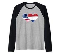Drapeaux des États-Unis et des Pays-Bas - Cœurs Vintage américains et néerlandais Manche Raglan