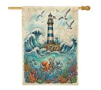 Drapeaux d'été en forme de pieuvre - 71,1 x 101,6 cm - Double face pour l'extérieur, la vie marine nautique côtière - Drapeau vertical standard - Pour la maison, la mer, le devant de la cour, le