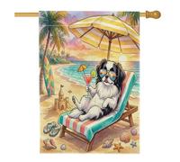 Drapeaux d'été japonais pour maison de plage, 71,1 x 101,6 cm pour extérieur, chiot côtier, chaise longue de plage, drapeau vertical standard en lin, drapeau tropical avant cour arrière-cour imprimé