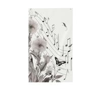 Drapeaux d'extérieur en polyester avec 2 œillets - 0,9 x 1,5 m | Drapeau de maison imprimé botanique avec notes de musique volantes pour jardin, cour, décoration saisonnière pour la maison