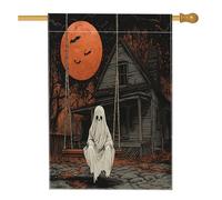 Drapeaux d'Halloween amusants de maison fantômes 71,1 x 101,6 cm double face pour décoration, balançoires effrayantes vintage en toile de jute pour la maison, drapeaux de décoration de jardin pour