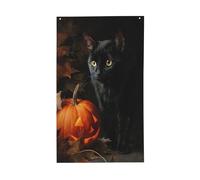 Drapeaux d'Halloween chat noir orange citrouille maison de cour, bannière de vœux de saison avec œillets, décoration d'intérieur et d'extérieur