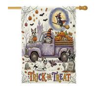 Drapeaux d'Halloween double face pour extérieur, gnome camion Boston Terrier, 71,1 x 101,6 cm, pour l'extérieur, amusant et effrayant, décoration de cour avant et arrière