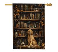Drapeaux d'Halloween Golden Retriever pour maison de chien 71,1 x 101,6 cm double face pour extérieur, livres magiques effrayants sorcières chiots lin toile verticale drapeau pour la maison, animal de