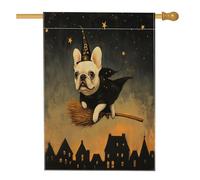 Drapeaux d'Halloween pour maison de chien bouledogue français, 71,1 x 101,6 cm, double face pour décoration, balai, étoiles, toile de cour, drapeaux de maison, drapeaux de décoration pour animaux de