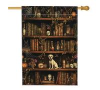 Drapeaux d'Halloween pour maison de chien boxer 71,1 x 101,6 cm double face pour extérieur, livres magiques effrayants sorcières, chiots en lin vertical, drapeau imprimé pour la maison, le devant de
