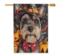 Drapeaux d'Halloween pour maison de chien de sorcière terrier écossais 71,1 x 101,6 cm pour extérieur, citrouille effrayante, chauve-souris, chiot, drapeau vertical standard en lin pour maison, animal