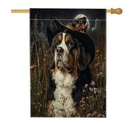 Drapeaux d'Halloween pour maison de chien sorcière Saint-Bernard 71 x 101 cm double face pour extérieur, chiot cool, jardin, fleur, lin vertical, drapeau de maison, drapeau imprimé amusant pour animal