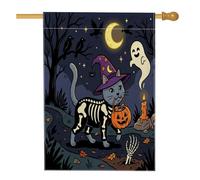 Drapeaux d'Halloween russes bleus pour maison de chat 71,1 x 101,6 cm double face pour extérieur, chaton d'horreur cimetière vertical standard en toile pour maison, drapeau effrayant pour l'avant de