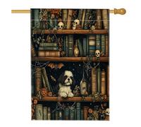 Drapeaux d'Halloween Shih Tzu pour maison de chien, 71,1 x 101,6 cm, double face pour l'extérieur, livres magiques effrayants, chiots en lin vertical, drapeau imprimé pour la maison, le devant de la
