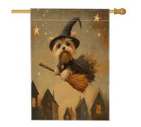 Drapeaux d'Halloween Yorkies pour maison de chien, 71,1 x 101,6 cm, double face pour décoration, balai de sorcière, étoiles, toile de cour, drapeaux de maison, drapeaux de décoration pour animaux de