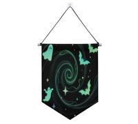 Drapeaux d'horreur d'Halloween à suspendre avec barre télescopique pour fête, décoration de patio en plein air Dernière intervention pour portes, murs, fenêtres, jardins, drapeaux de patio