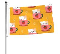 Drapeaux d'image sans couture de chat mignon assis dans une tasse pour l'extérieur 2x3 pieds double face robuste bannière drapeau pour la maison cour festival extérieur jardin décor drapeau de bienven