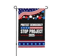 Drapeaux double face 12x18 « Protégeons la démocratie » - Stop au Projet 2025 - Drapeau de jardin anti-démocratie 12x18 - Décoration extérieure pour les fêtes