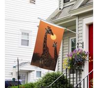 Drapeaux double face 3x5 pieds Girafe au coucher du soleil Drapeau de jardin amusant Bannières de bienvenue pour la maison Jardin Cour Pelouse Décoration intérieure/extérieure Drapeaux Bannière de vac