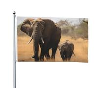 Drapeaux double face de 1,2 x 1,8 m - Drapeau extérieur - Éléphants qui marchent - Mère et bébé - Drapeaux de jardin amusants pour la maison, le jardin, la pelouse, la décoration d'intérieur/extérieur