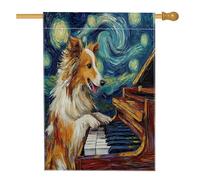 Drapeaux double face pour maison de chien de berger Shetland, 71,1 x 101,6 cm, piano étoilé, drapeau standard en toile de jute pour maison, chiot, arrière-cour, décoration extérieure