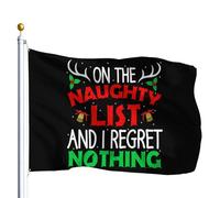 Drapeaux Drôle De Noël Sur La Liste Des Vilains Et Je Ne Regrette Rien Drôle De Noël Drapeau Couleurs Vives,Double Couture Bannière Extérieure Pour Bar Intérieur Balcon 90X150Cm