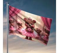 Drapeaux drôles avec un ours mignon dans un tutu rose tenant une fleur. Drapeau de jardin support homme grotte meubles (120 x 180 cm)