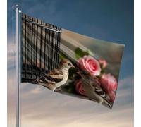 Drapeaux drôles de dortoir deux oiseaux par Roses And Cage. Drapeau décoratif pour chambre à coucher, panneaux d'automne pour porche (152 x 244 cm)