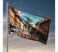 Drapeaux drôles de dortoir, voitures vintage alignées devant le grand architecte de la ville du Vatican, affiches pour dortoir universitaire, drapeaux pour l'extérieur (152 x 244 cm)