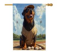 Drapeaux drôles de maison de chien Rottweilers 71 x 101,6 cm double face pour extérieur, baseball sport chiot en toile verticale standard, drapeau de maison, cool et amusant pour animal de compagnie