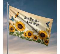 Drapeaux drôles de tournesols et papillons : Just Breathe, Love, Hope Drapeau Décoration de chambre de garçon (30 x 45 cm)