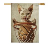 Drapeaux drôles Devon Rex pour maison de chat 71 x 101,6 cm double face pour extérieur, basket-ball, sport, chaton, drapeau vertical standard en toile pour la maison, pour décoration de cour