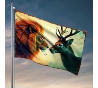 Drapeaux drôles pour gars Deux bêtes majestueuses : lion et cerf en harmonie Drapeau Patio Bar Accessoires drôles Décoration d'intérieur (60 x 90 cm)