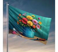 Drapeaux drôles Un bouquet vibrant de fleurs colorées dans un seau bleu. Drapeau de jardin Stand Man Cave Furniture (60 x 90 cm)