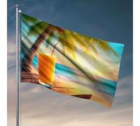 Drapeaux drôles Un verre de jus d'orange sur une plage au coucher du soleil. Drapeau de jardin support homme grotte meubles (30 x 45 cm)