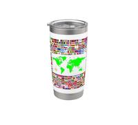 Drapeaux du monde, carte du monde, 213 drapeaux des pays du monde. Gobelet isotherme en acier inoxydable double paroi