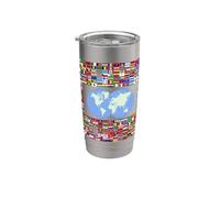 Drapeaux du monde, carte du monde, 213 drapeaux des pays du monde. Gobelet isotherme en acier inoxydable double paroi