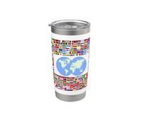 Drapeaux du monde, carte du monde, 213 drapeaux des pays du monde. Gobelet isotherme en acier inoxydable double paroi