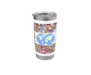 Drapeaux du monde, carte du monde, 213 drapeaux des pays du monde. Gobelet isotherme en acier inoxydable double paroi