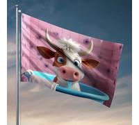 Drapeaux d'université pour garçons - Vache dans la baignoire avec fleurs roses - Décoration murale pour dortoir - 60 x 90 cm