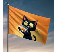 Drapeaux d'université pour gars, chat noir avec drapeau de bol à poisson orange, décoration murale pour dortoir, garçons pour dortoirs (30 x 45 cm)