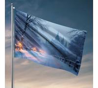 Drapeaux d'université pour gars, château d'hiver dans un paysage enneigé, décoration murale de dortoir, drapeaux pour garçons d'université pour dortoirs (60 x 90 cm)