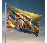Drapeaux d'université pour gars, deux chiots mignons dans un jardin fleuri, décoration murale pour dortoir, garçons d'université, drapeaux pour dortoirs (60 x 90 cm)