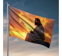 Drapeaux d'université pour gars Jésus au coucher du soleil - Décoration murale pour dortoir - Drapeaux pour garçons d'université - Pour dortoirs (30 x 45 cm)