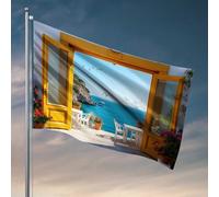 Drapeaux d'université pour gars vue sur la mer depuis la terrasse - Décoration murale pour dortoir - Drapeaux pour garçons d'université pour dortoirs (120 x 180 cm)