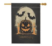 Drapeaux effrayants de citrouilles d'Halloween en toile de jute de 71,1 x 101,6 cm double face pour l'extérieur, chauve-souris vintage, drapeau de maison, drapeau effrayant pour porche