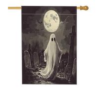 Drapeaux effrayants de maison fantômes d'Halloween 71,1 x 101,6 cm double face, pierre tombale effrayante standard en toile de jute pour maison, fantôme de jardin, décoration extérieure