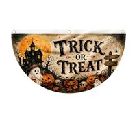Drapeaux en Éventail pour Halloween, Bannières d'Halloween 2 x 4 Pieds pour l'Extérieur, Décoration en Demi-Éventail pour Décoration Porche, Clôture et Porte