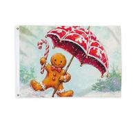 Drapeaux en forme de bonhomme en pain d'épices pour l'extérieur, parapluie fantaisie de Noël en sucre d'orge, bannière décorative avec œillets pour porche, jardin, balcon, maison, 0,9 x 1,5 m