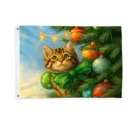 Drapeaux en forme de chat pour l'extérieur, décorations de Noël festives pour sapin de Noël, drapeaux verts avec bannière en corde, décoration d'extérieur résistante à la décoloration pour balcon