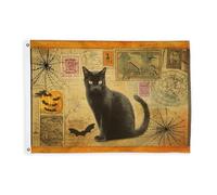 Drapeaux en forme de chat pour l'extérieur, toile d'araignée vintage et citrouille, drapeaux orange avec bannière en corde, décoration d'extérieur résistante à la décoloration pour jardin, entrée