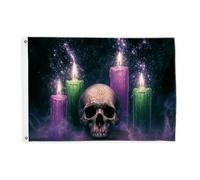 Drapeaux en forme de tête de mort pour extérieur, flamme gothique d'Halloween, bannière décorative violette, décoration d'extérieur résistante à la décoloration pour terrasse, patio, camping, porche