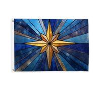 Drapeaux en forme d'étoile pour extérieur, vitrail artistique, bleu, doré, bleu d'hiver, bannière décorative résistante à la décoloration pour balcon, terrasse, jardin, entrée, maison 0,9 x 1,5 m